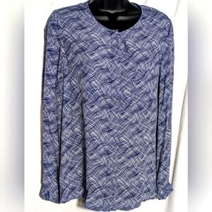 Boden Long Sleeve blue & white collarless Button Down Career Business Casual ‎ 8